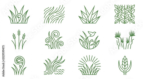 Collection of stylized plant and nature line art icons.