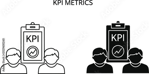 Kpi metrics icon set line and solid versions for business reporting