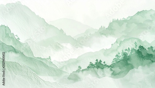 ミントグリーンで描いた山の背景素材