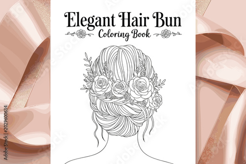 Elegant Hair Bun Coloring Book Cover Vector Illustration with Floral Bridal Hairstyle and Beauty Theme
