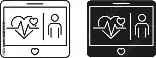 Mobile health monitoring icons heart rate ecg and patient profile