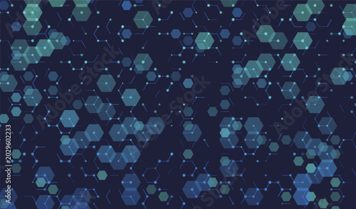 Abstract hexagon pattern finance event with tech blue grid and science background. Medical dna backdrop with molecule health connect and texture cell for banner. Data structure pattern.