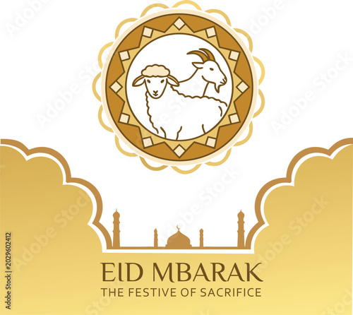 Premium Eid al Adha Greeting Template with Mosque Skyline and Sacrifice Concept
