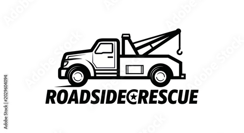 Schilderij op canvas Tow Truck Silhouette - Roadside Assistance and Recovery Logo
