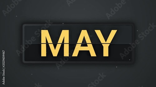 Months Flip Clock Animation with Colorful Text on Dark Background, Calendar Transition