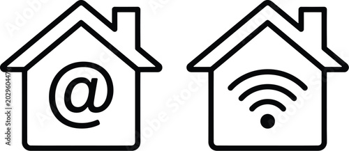 Bilde på lerret Simple line icons of email and wifi connected homes for web design