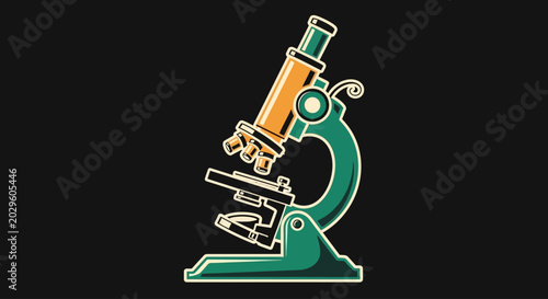 Foto flat vector illustration of green and orange microscope on black background