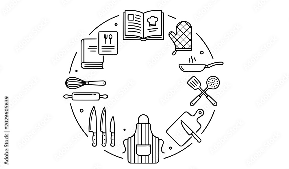 Obraz premium Modern cooking line icons with editable kitchen and culinary vector design
