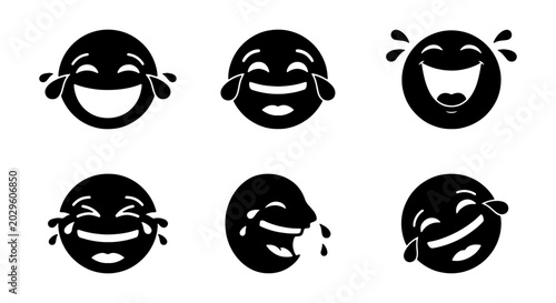 Foto Set of laughing emoji icons, vector illustration of various laughing faces