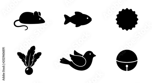Photos Cat toy silhouette icons set collection of black vector symbols of pet toys incl