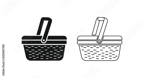 Picnic basket with handle and woven base