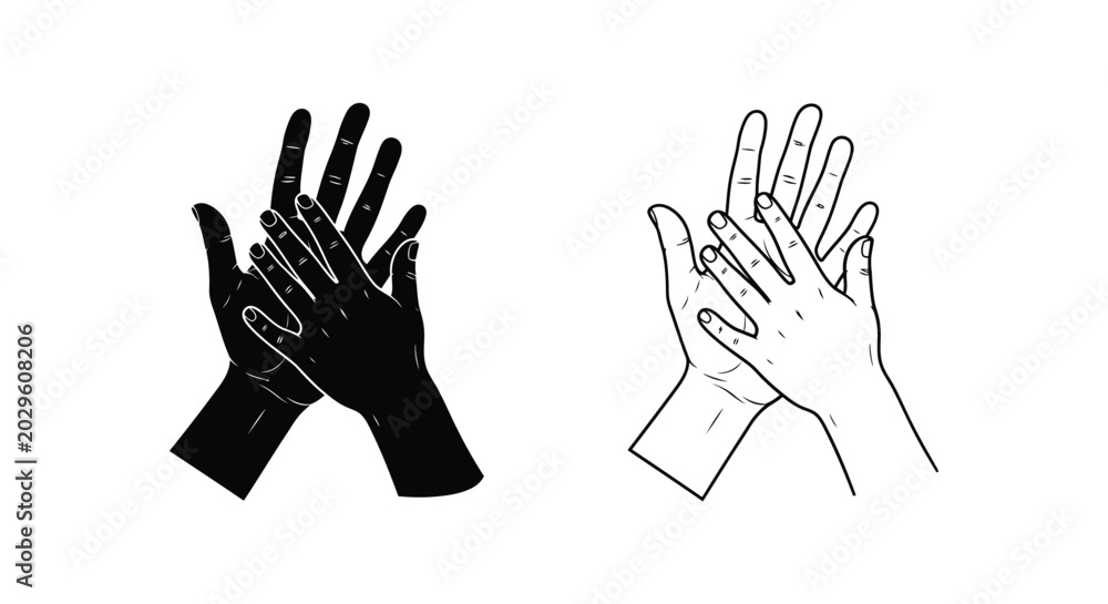 Fototapeta premium Human hands clapping in black and white