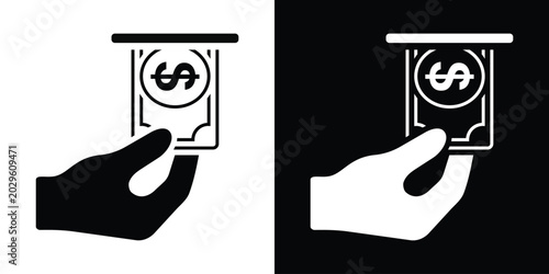 Foto Hand withdrawing or inserting dollar cash into slot vector icon