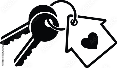 Black silhouette keys with heart shaped tag for love home concept