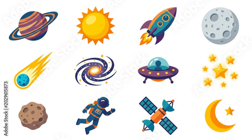 Canvas-taulu Collection of Space Objects and Celestial Bodies Icons.