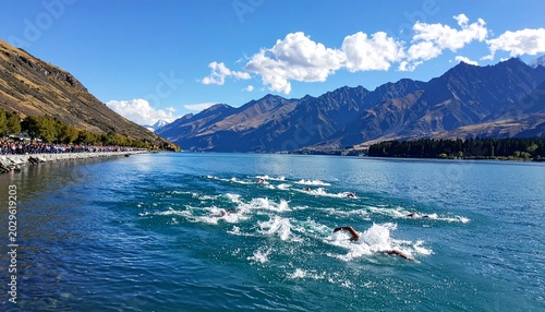 Scenic Lake Wakatipu with Icebergs and Mountain Backdrop.
