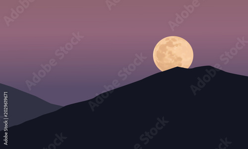 Fotografija Full moon over mountain silhouette