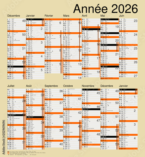 Calendrier 2026, calques, vacances scolaires, Saints, 14 mois