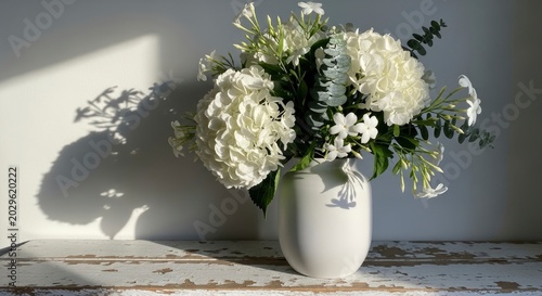 White Hydrangea Arrangement in Vase
