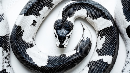 Black and White Snake Coiled in Perfect Spiral