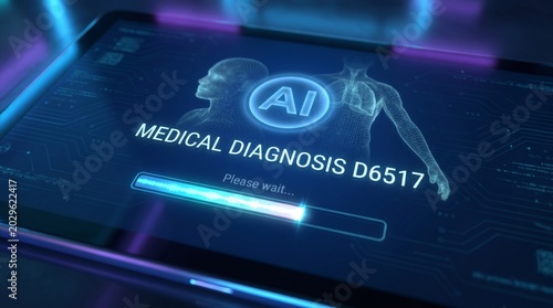 Medical diagnosis, AI technology, futuristic healthcare, digital screen