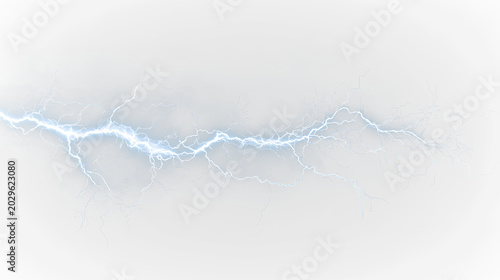 Schilderij op canvas Blue and white lightning bolt isolated on transparent background with bright blu