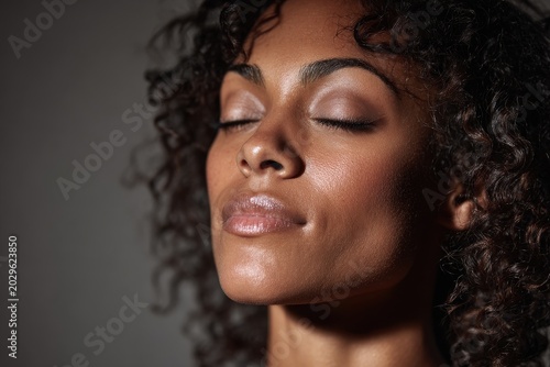Tranquil Close-Up of a Woman with Melanin-Rich Skin and Closed Eyes