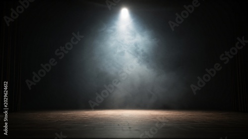 drama. A solitary spotlight illuminates an empty stage with atmospheric smoke, creating a dramatic theatrical mood. wellbeing guides.