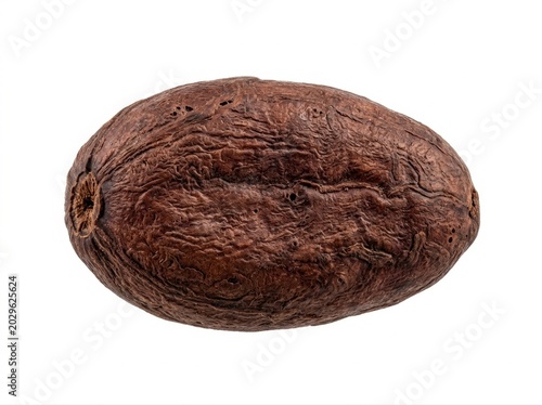 Single brown cocoa bean on a white background single bean oval shape textured surface