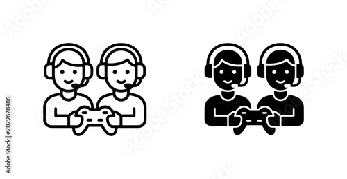 Schilderij op canvas Two Person Gaming Icons, Online Multiplayer Duo, Video Game Player Symbols