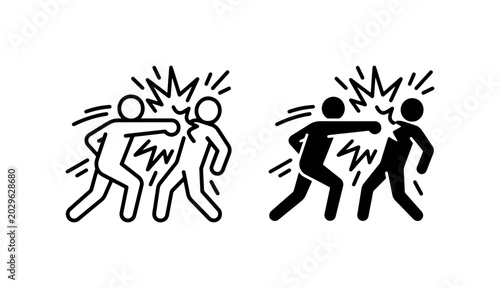 Foto Punching Fight Icons, Conflict, Aggression, Violence, Two People Fighting