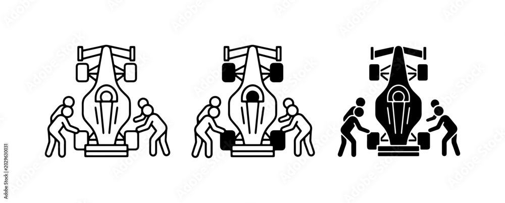 Fototapeta premium Formula 1 Pit Stop Icons, Racing Car Service, Motorsport Teamwork