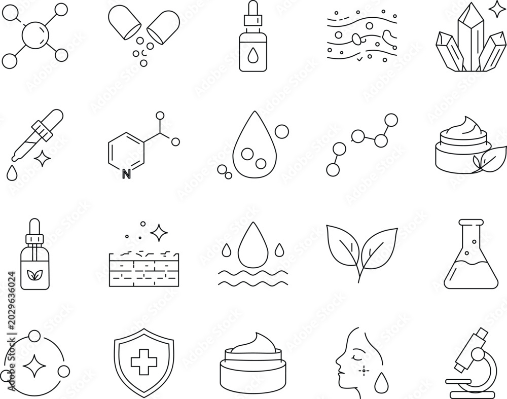 Fototapeta premium Minimal Skincare Ingredient Outline Icon Set