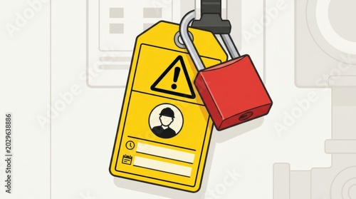 Lockout tag and padlock show safety measures in electrical work to prevent accidents during maintenance by securing equipment.