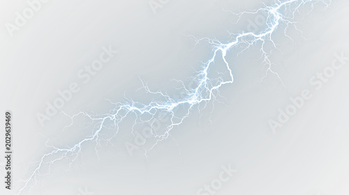 Fotografija Blue and white lightning strike isolated on transparent background showing brigh