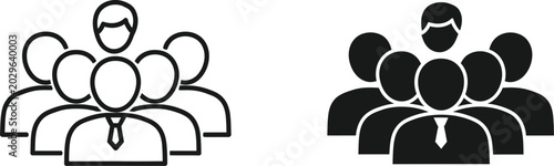 Teamwork icon set people group silhouette in line and solid styles