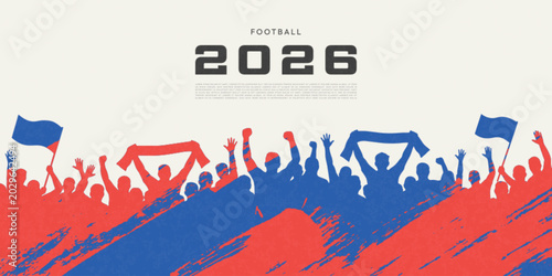 Tableau sur toile Football supporters with waving flags in stadium crowd