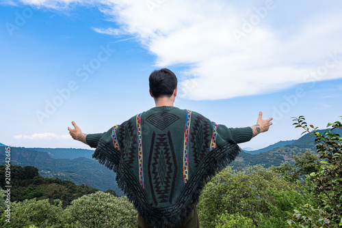 Man enjoying freedom and nature in zacatlan mountains