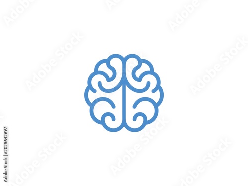 A minimalist blue outline icon depicting a human brain, symbolizing thought, intelligence, and mental processes on a clean white background.