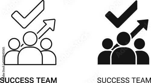 Success team icon set line art and solid fill versions