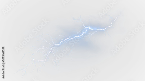 Schilderij op canvas Blue and white lightning bolt isolated on transparent background with bright blu