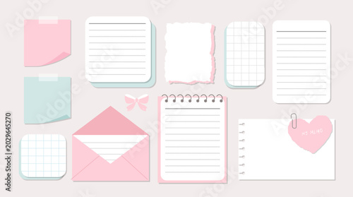 Woman pink sticky paper for blog, notes or memories. Memo stationery in pastel colors. Diary blank sheet for journal or reminder. 