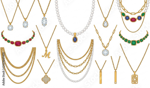 Photos Elegant diamond and gold necklace accessories vector illustration collection