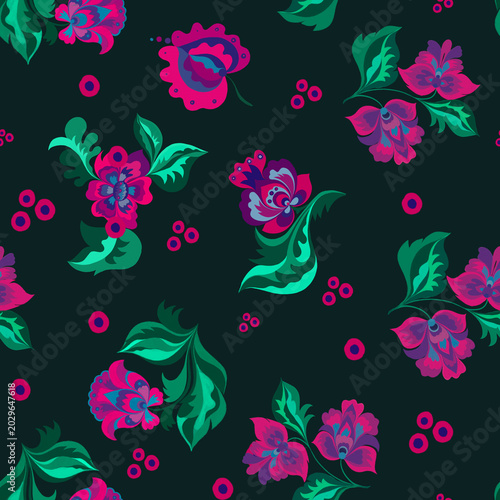 Plant motifs with flowers and leaves in the old Ukrainian style for decor, patterns and rooms
