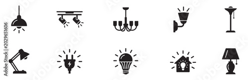 Foto Lighting, lamps and lighting fixtures icon set
