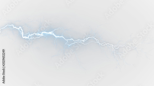 Slika na platnu Blue and white lightning bolt isolated on transparent background with bright blu