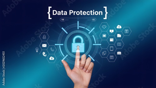 Hand Clicking Digital Padlock Icon for Online Data Protection