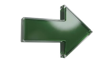 Green metallic arrow pointing right with chrome border isolated on white background for directional signage and navigation design elements.