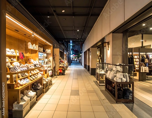 shopping mall corridor with storefronts.