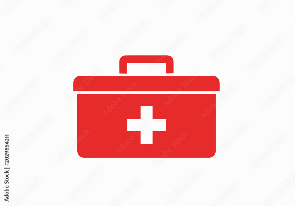 Fototapeta premium Red First Aid Kit Icon Vector for Medical Emergency and Healthcare Concepts